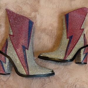 Dolls Kill Pink and Silver Lightning Heeled Boots